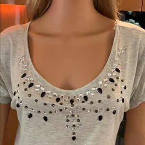 Dots Short Sleeve Top Size Med Light Gray NWOT
